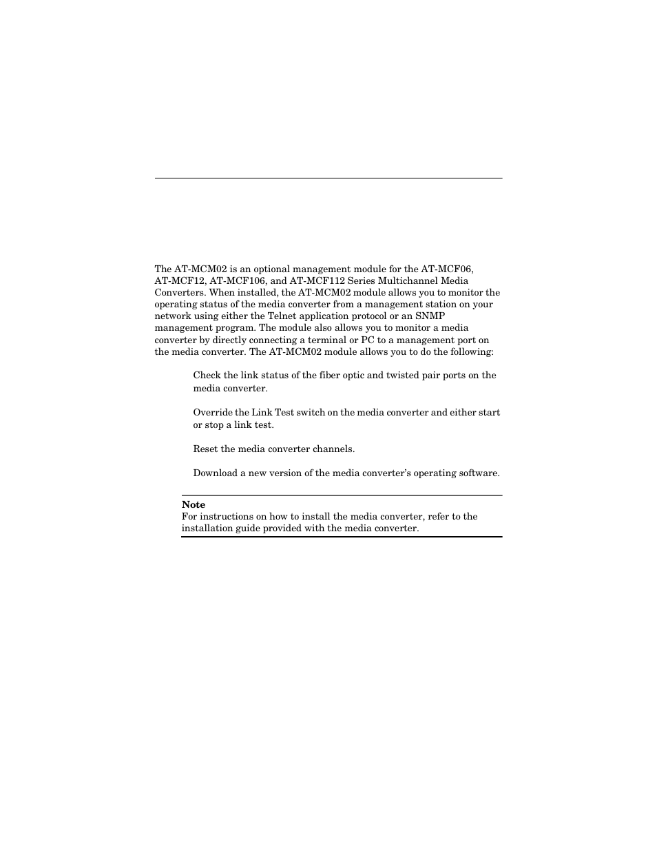 Chapter 1, Overview | Allied Telesis AT-MCM02 User Manual | Page 11 / 52