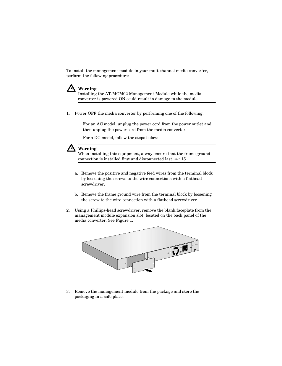 Installing the management module | Allied Telesis AT-MCM02 User Manual | Page 15 / 52
