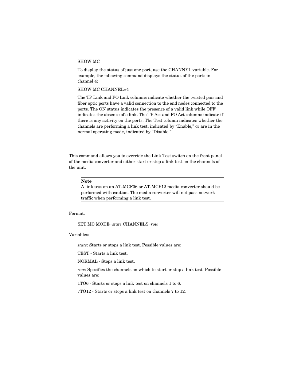 Set mc mode command | Allied Telesis AT-MCM02 User Manual | Page 31 / 52