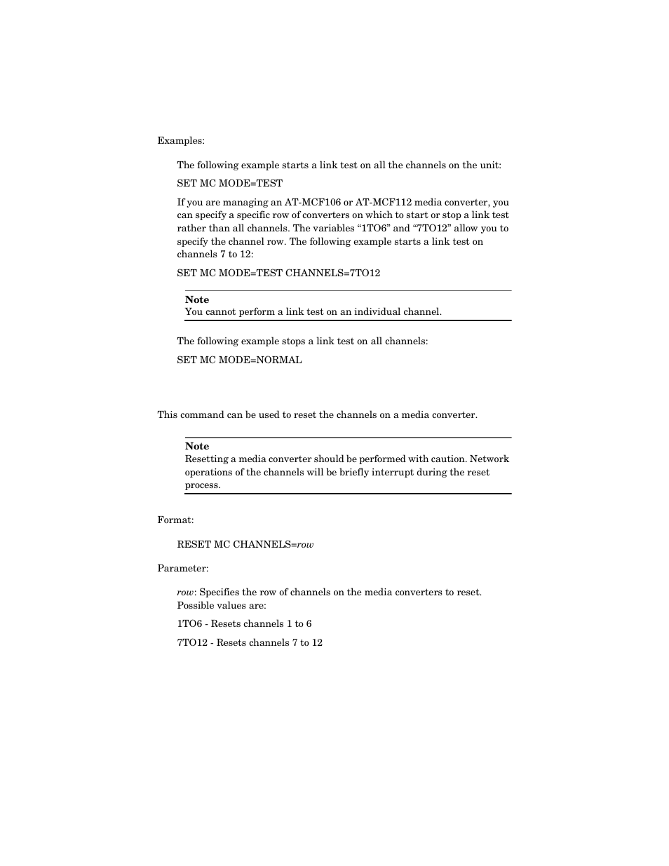 Reset mc channel command | Allied Telesis AT-MCM02 User Manual | Page 32 / 52