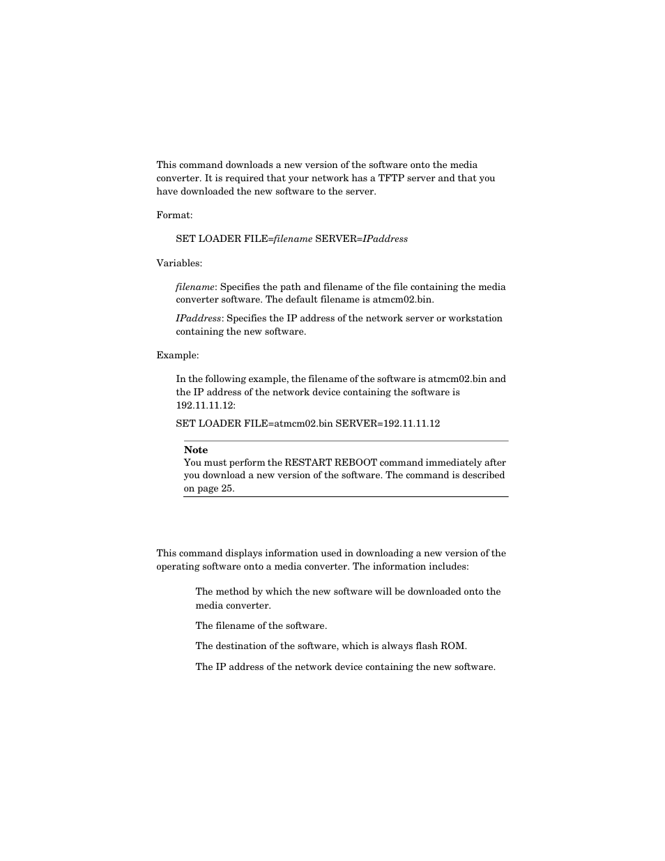 Set loader command, Show loader command, Set loader command show loader command | Allied Telesis AT-MCM02 User Manual | Page 34 / 52
