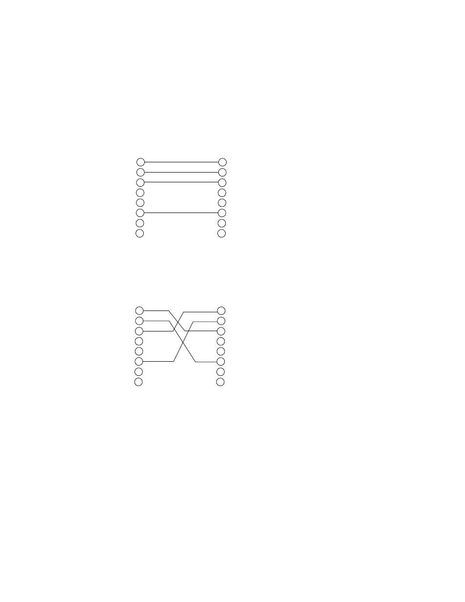 Port pinouts, Straight-through cable, Crossover cable | Straight-through cable crossover cable | Allied Telesis FastSwitch8 User Manual | Page 19 / 26