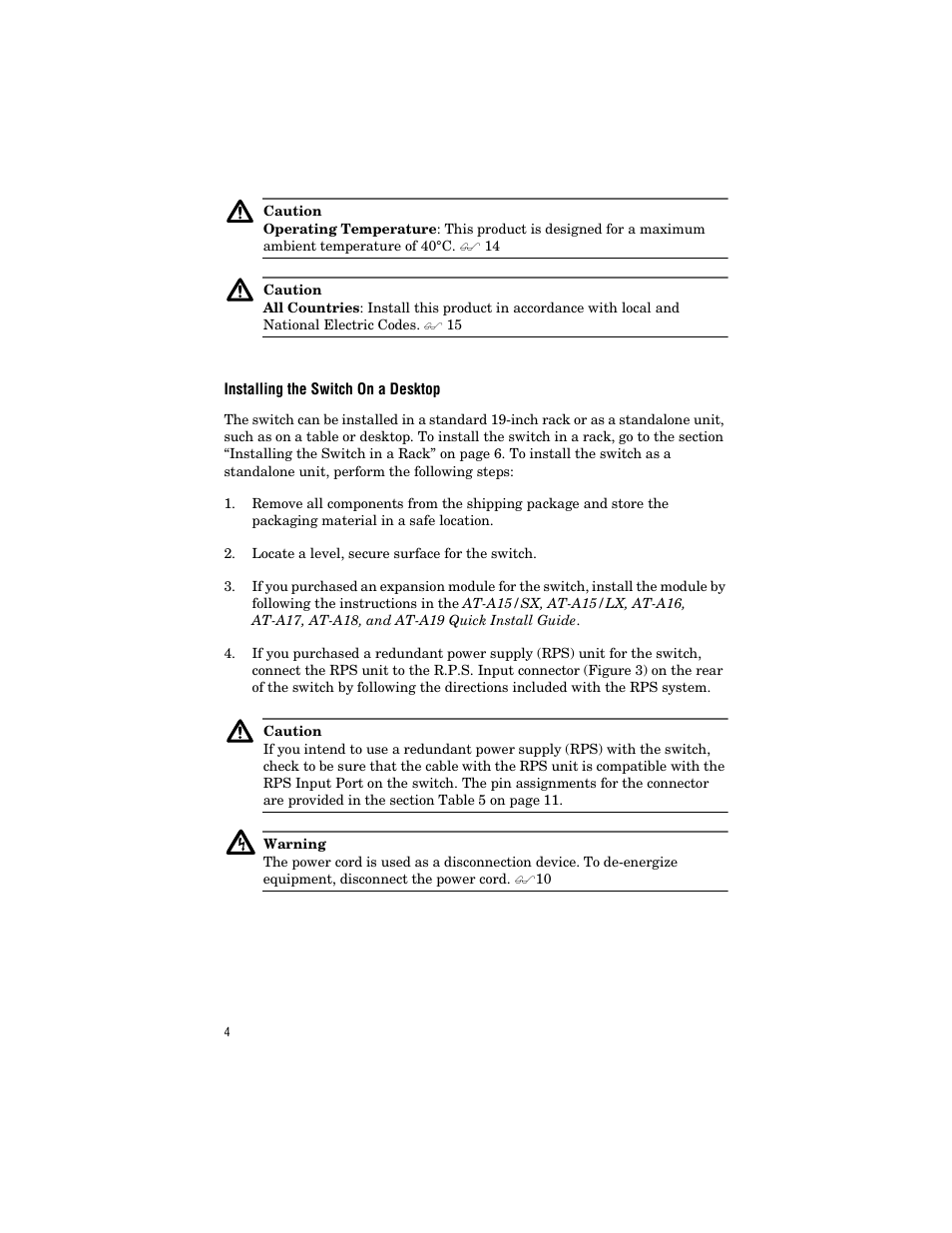 Installing the switch on a desktop | Allied Telesis AT-9006LX/SC User Manual | Page 14 / 38