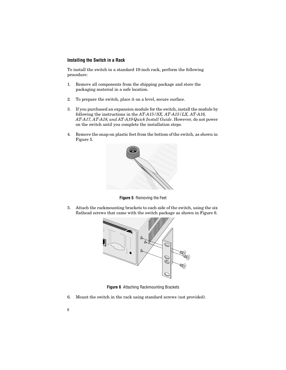 Installing the switch in a rack | Allied Telesis AT-9006LX/SC User Manual | Page 16 / 38
