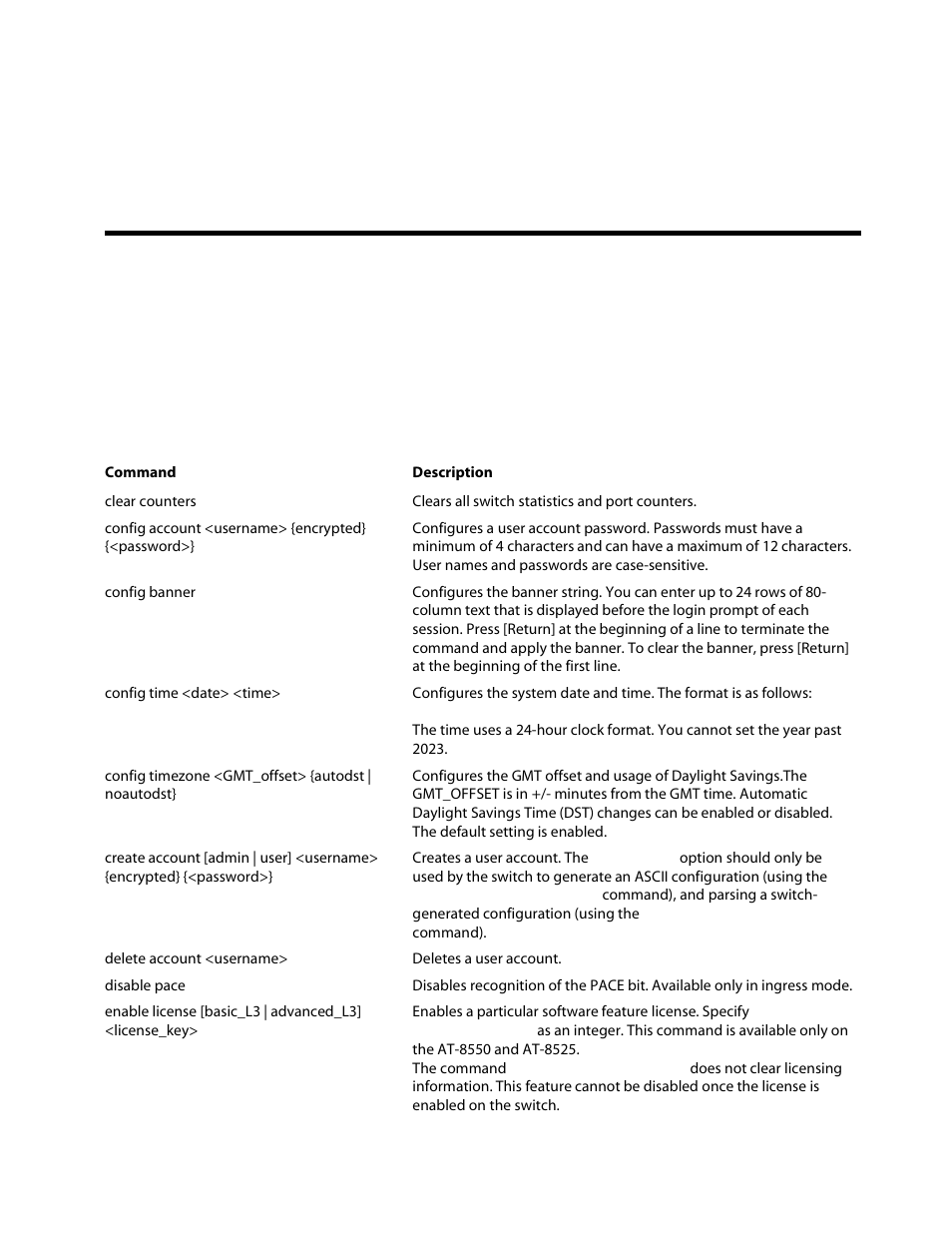 Gigabit switch user’s command guide, General switch commands | Allied Telesis AT-8550 User Manual | Page 3 / 36