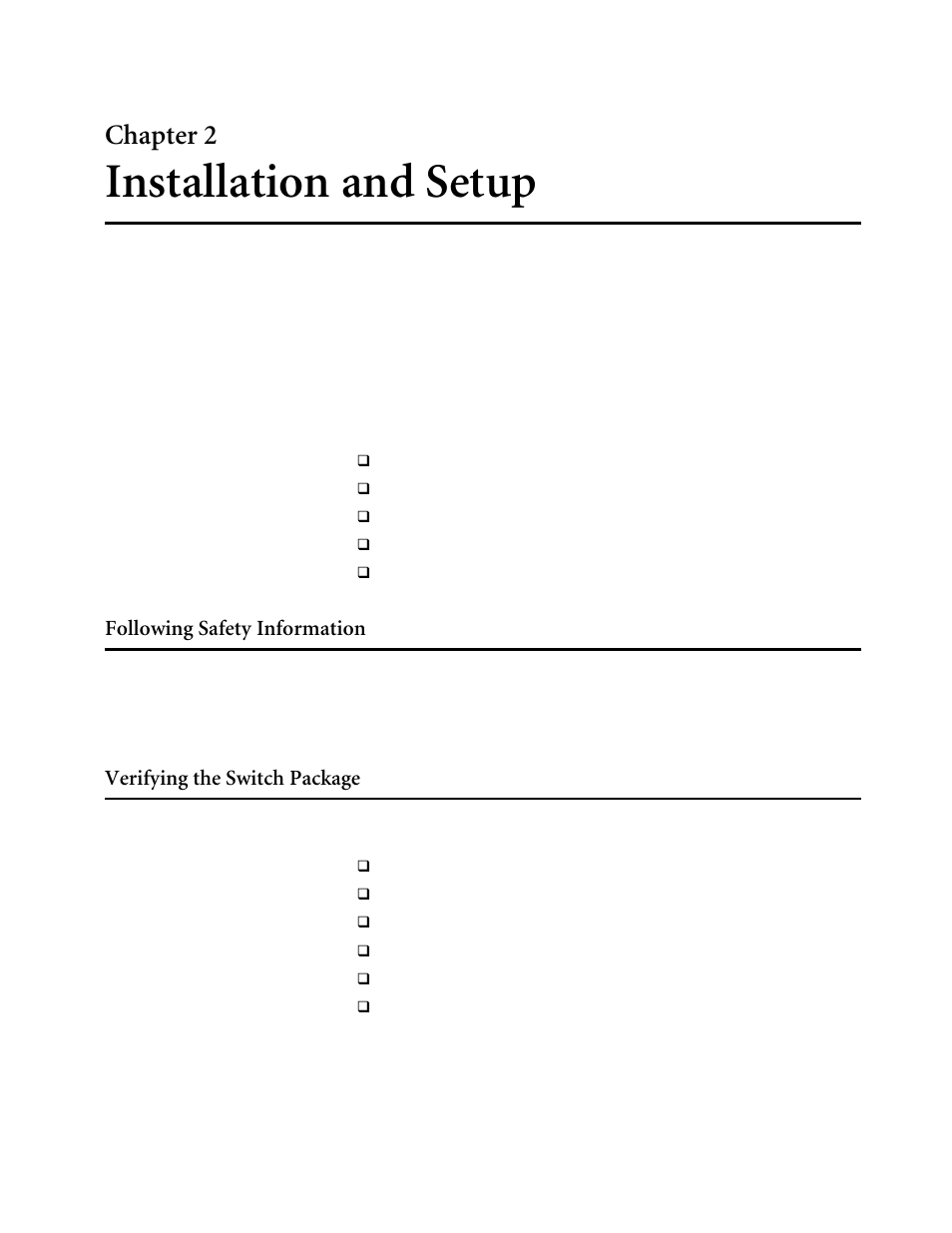 Chapter2, Installation and setup, Following safety information | Verifying the switch package, Chapter 2 | Allied Telesis AT-8550 User Manual | Page 21 / 43