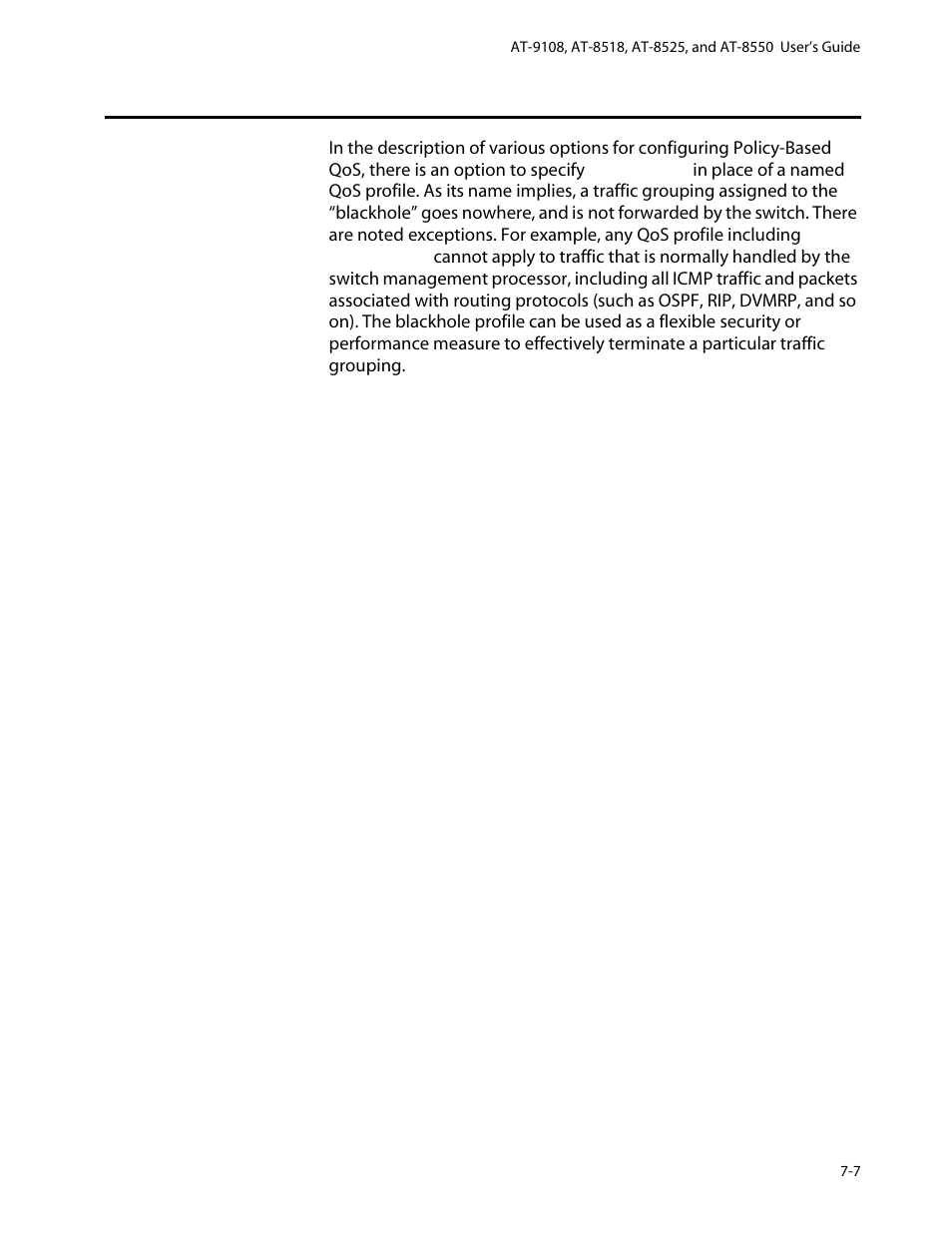 The blackhole qos profile, The blackhole qos profile -7 | Allied Telesis AT-8550 User Manual | Page 113 / 260