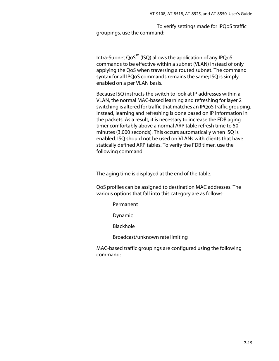 Intra-subnet qos, Mac-based traffic groupings | Allied Telesis AT-8550 User Manual | Page 121 / 260