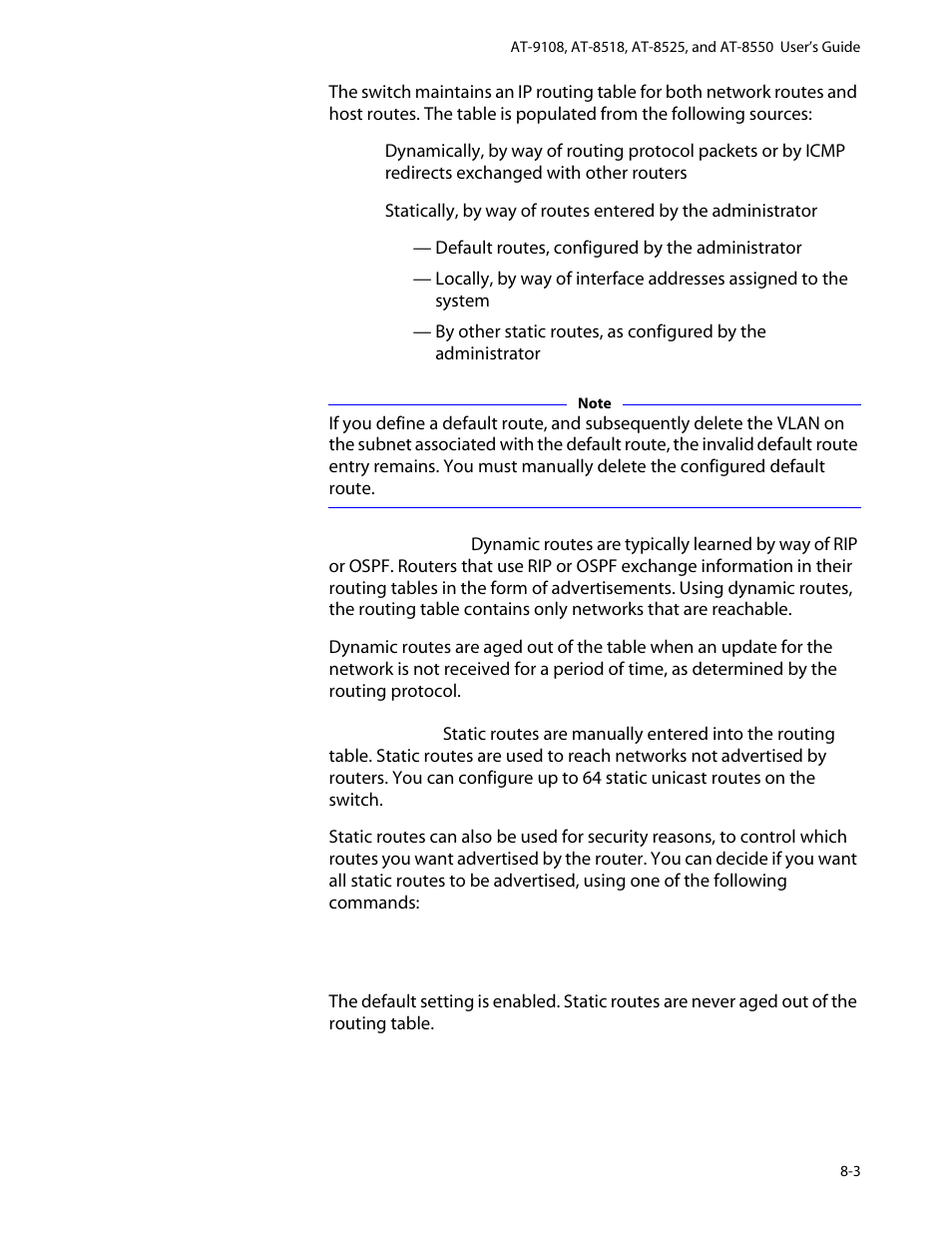 Populating the routing table, Populating the routing table -3 | Allied Telesis AT-8550 User Manual | Page 131 / 260