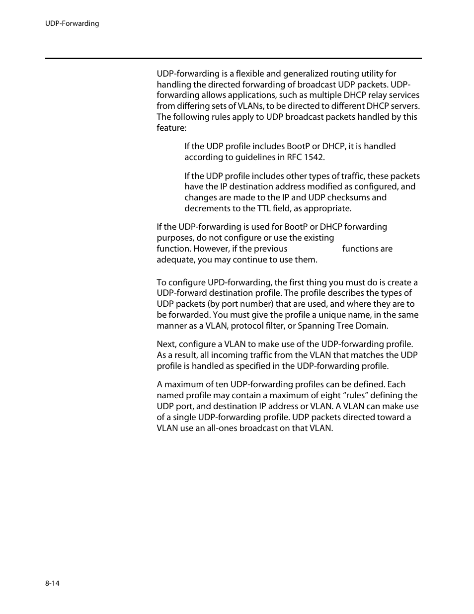Udp-forwarding, Configuring udp-forwarding, Udp-forwarding -14 | Configuring udp-forwarding -14 | Allied Telesis AT-8550 User Manual | Page 142 / 260