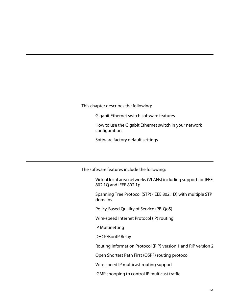 Chapter 1, Overview, Summary of features | Summary of features -1, Chapter 1, overview | Allied Telesis AT-8550 User Manual | Page 15 / 260