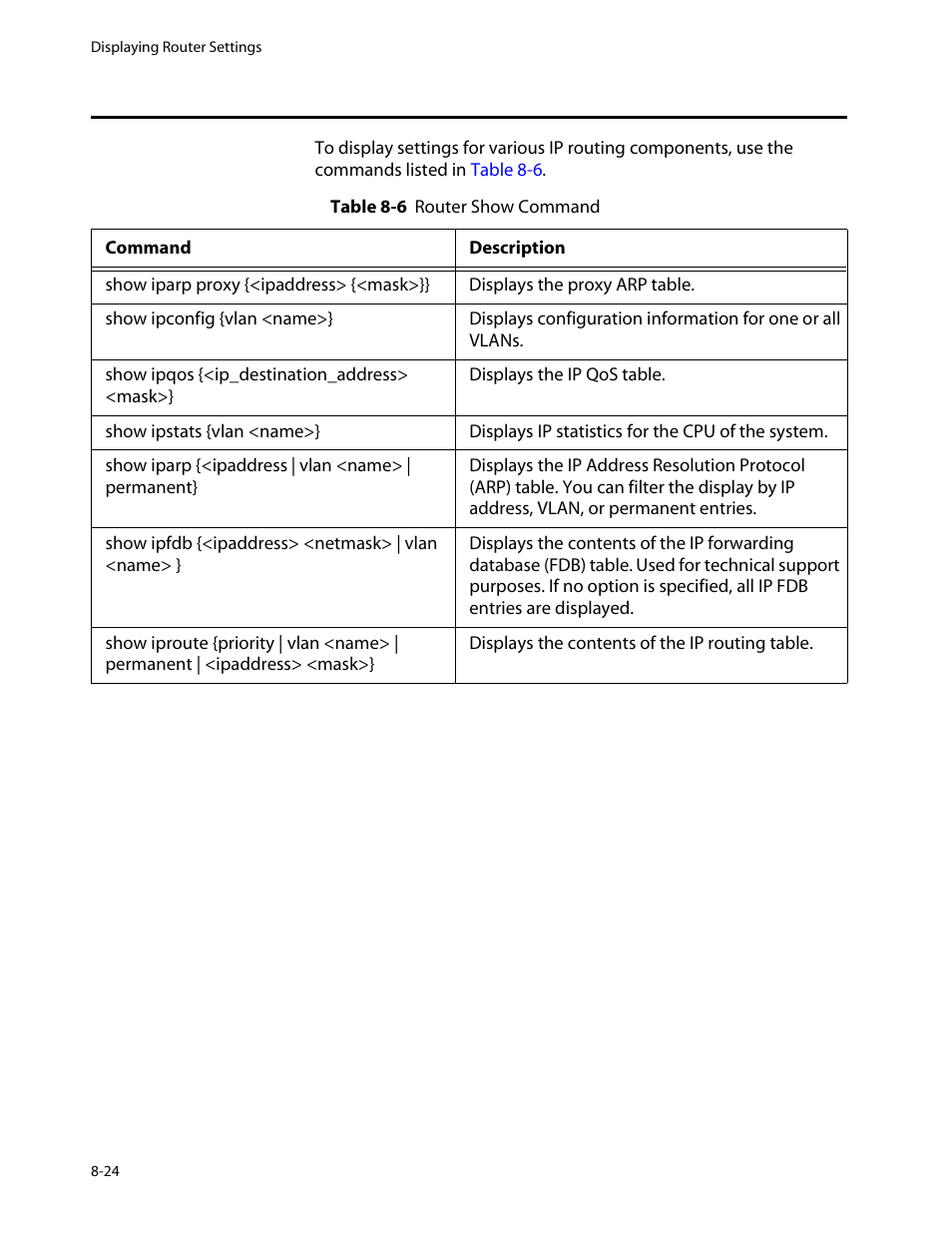 Displaying router settings, Displaying router settings -24 | Allied Telesis AT-8550 User Manual | Page 152 / 260