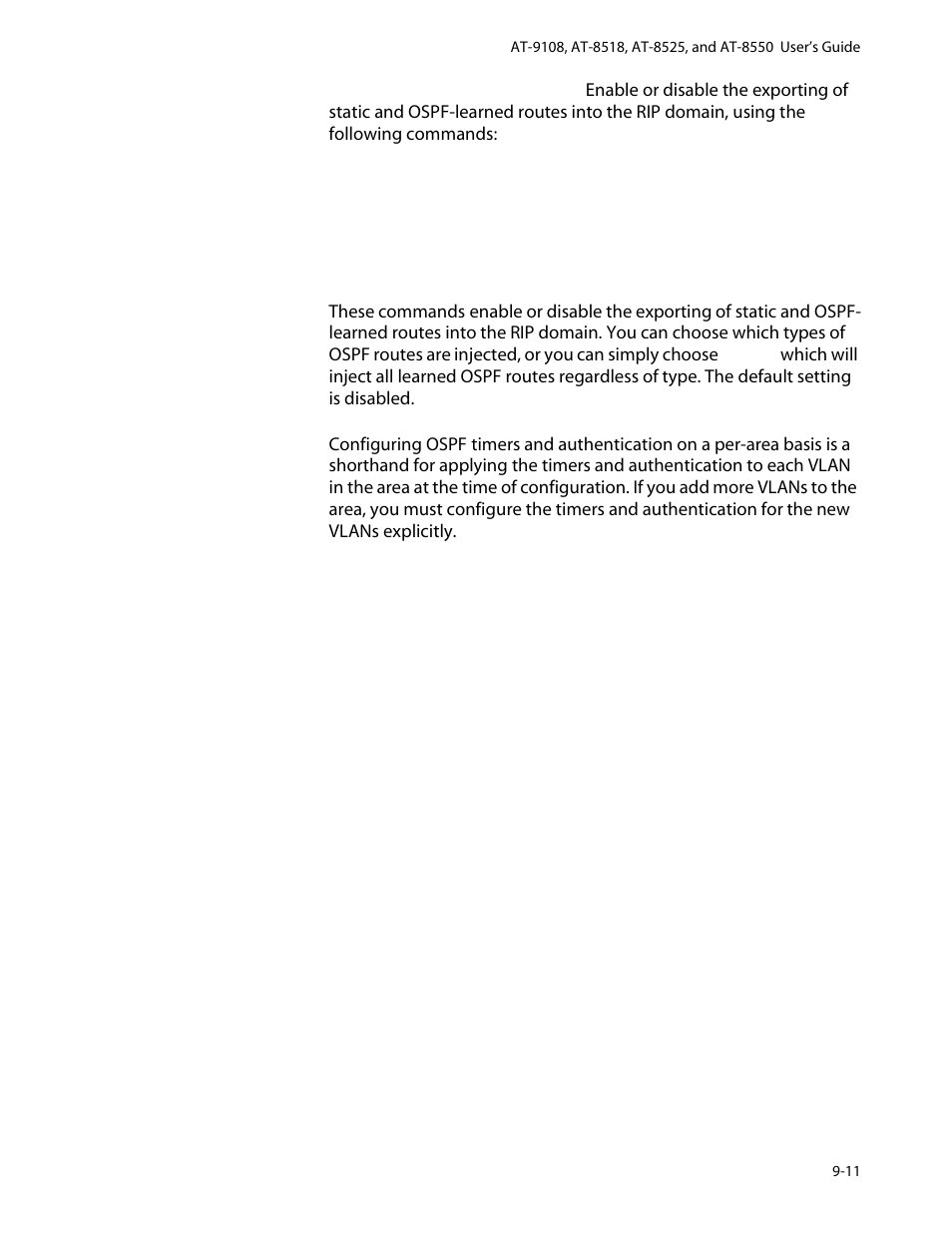 Ospf timers and authentication, Ospf timers and authentication -11 | Allied Telesis AT-8550 User Manual | Page 165 / 260