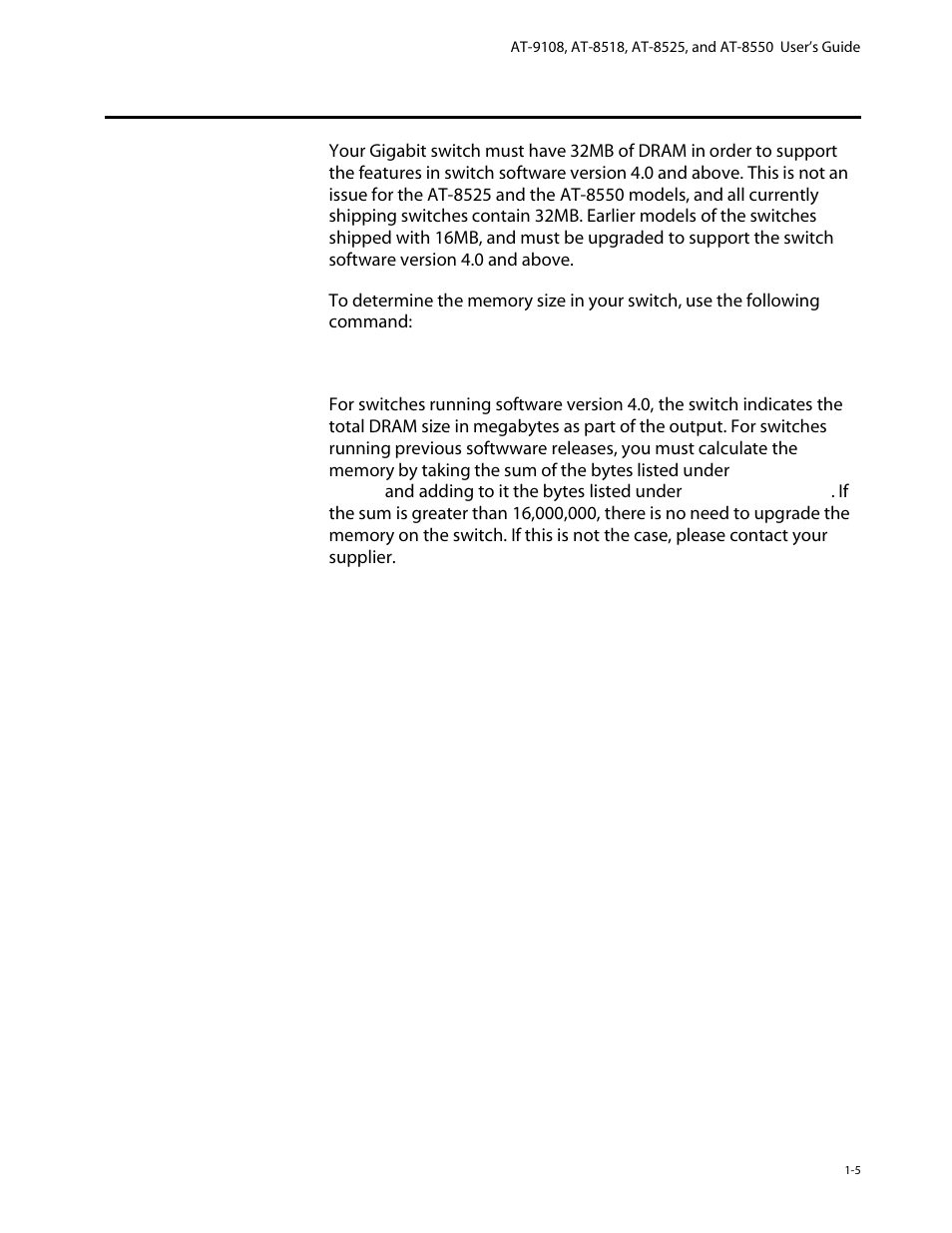 Memory requirements, Memory requirements -5 | Allied Telesis AT-8550 User Manual | Page 19 / 260