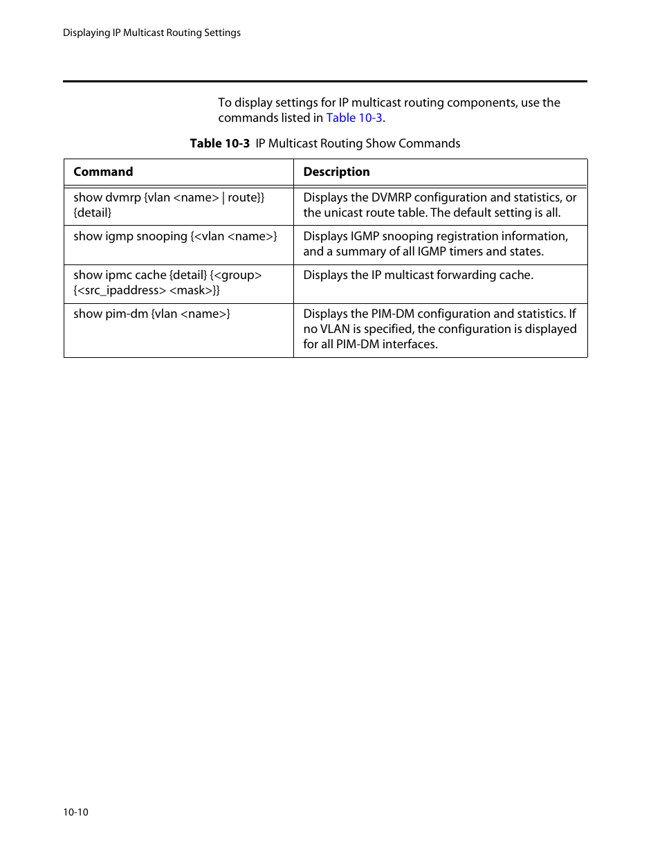 Displaying ip multicast routing settings, Displaying ip multicast routing settings -10 | Allied Telesis AT-8550 User Manual | Page 190 / 260