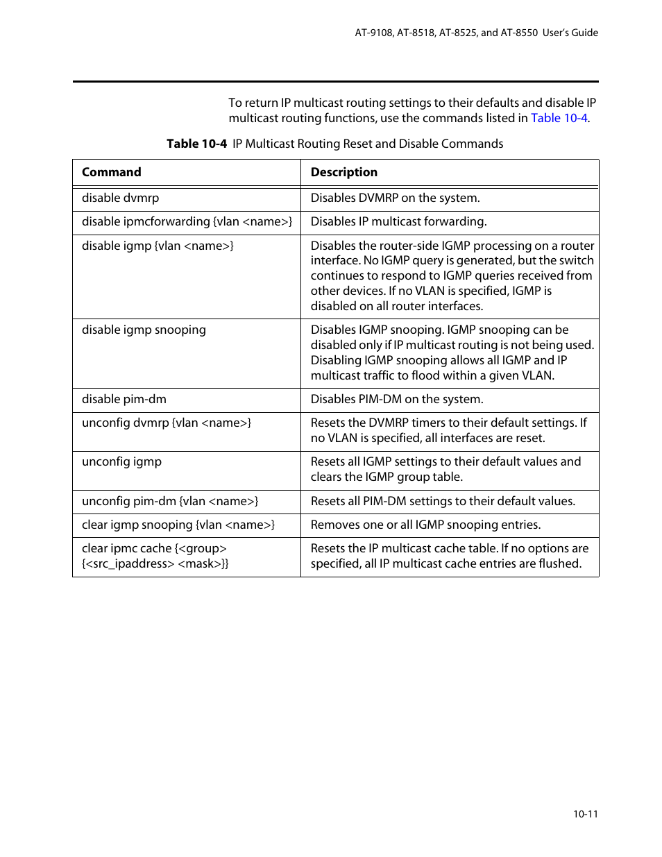 Deleting and resetting ip multicast settings, Deleting and resetting ip multicast settings -11 | Allied Telesis AT-8550 User Manual | Page 191 / 260