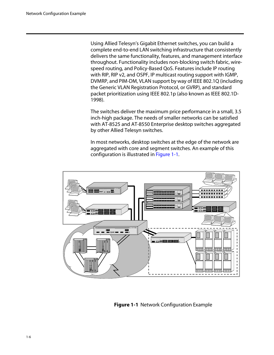 Network configuration example, Network configuration example -6, Intranet switching architecture | Allied Telesis AT-8550 User Manual | Page 20 / 260