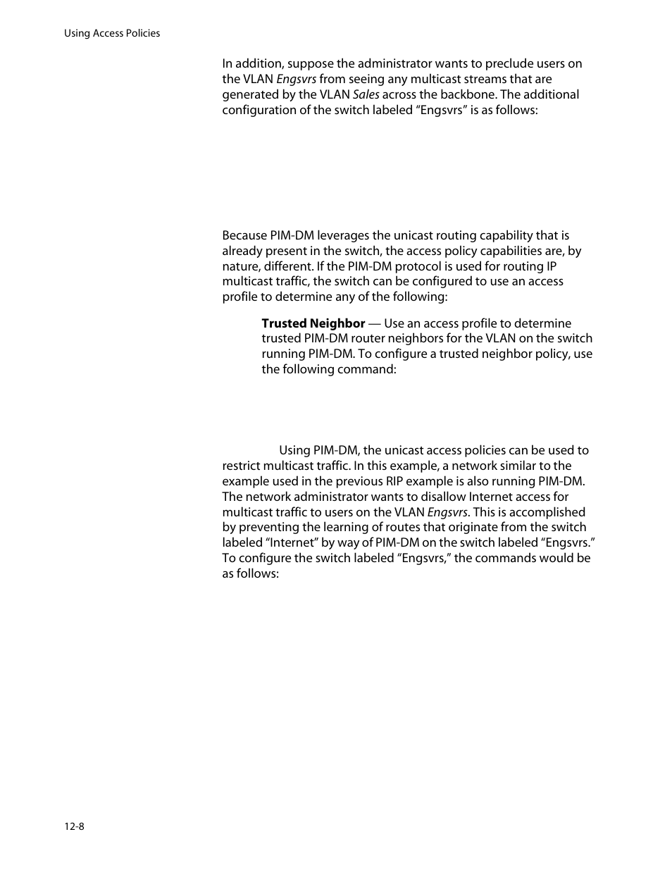 Access policies for pim-dm, Access policies for pim-dm -8 | Allied Telesis AT-8550 User Manual | Page 216 / 260