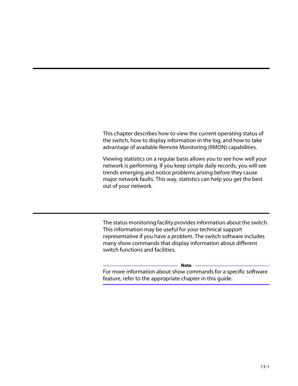Chapter 13, Status monitoring and statistics, Status monitoring | Status monitoring and statistic, Status monitoring -1, Chapter 13, status monitoring and statistics, R to | Allied Telesis AT-8550 User Manual | Page 221 / 260