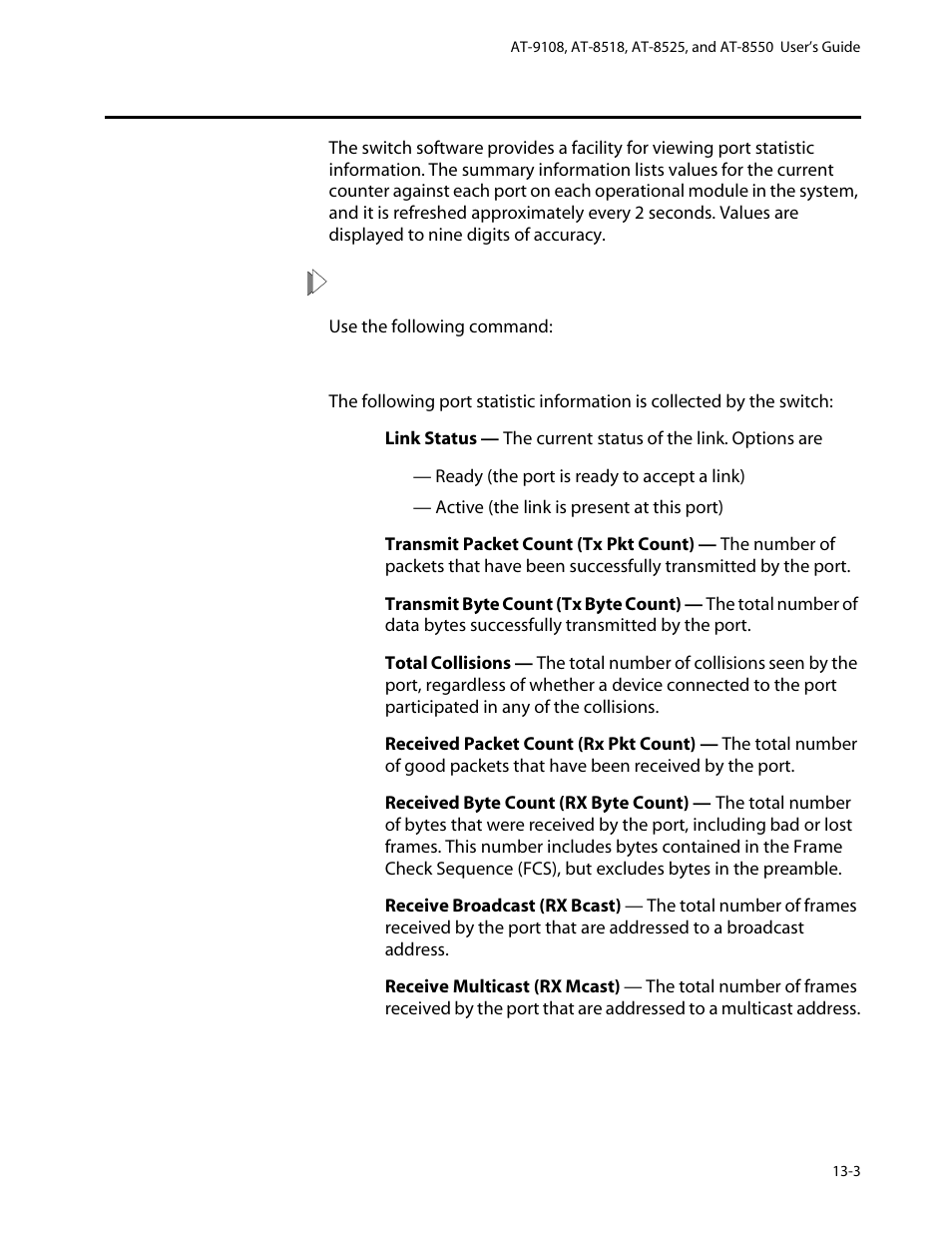 Port statistics, Port statistics -3 | Allied Telesis AT-8550 User Manual | Page 223 / 260