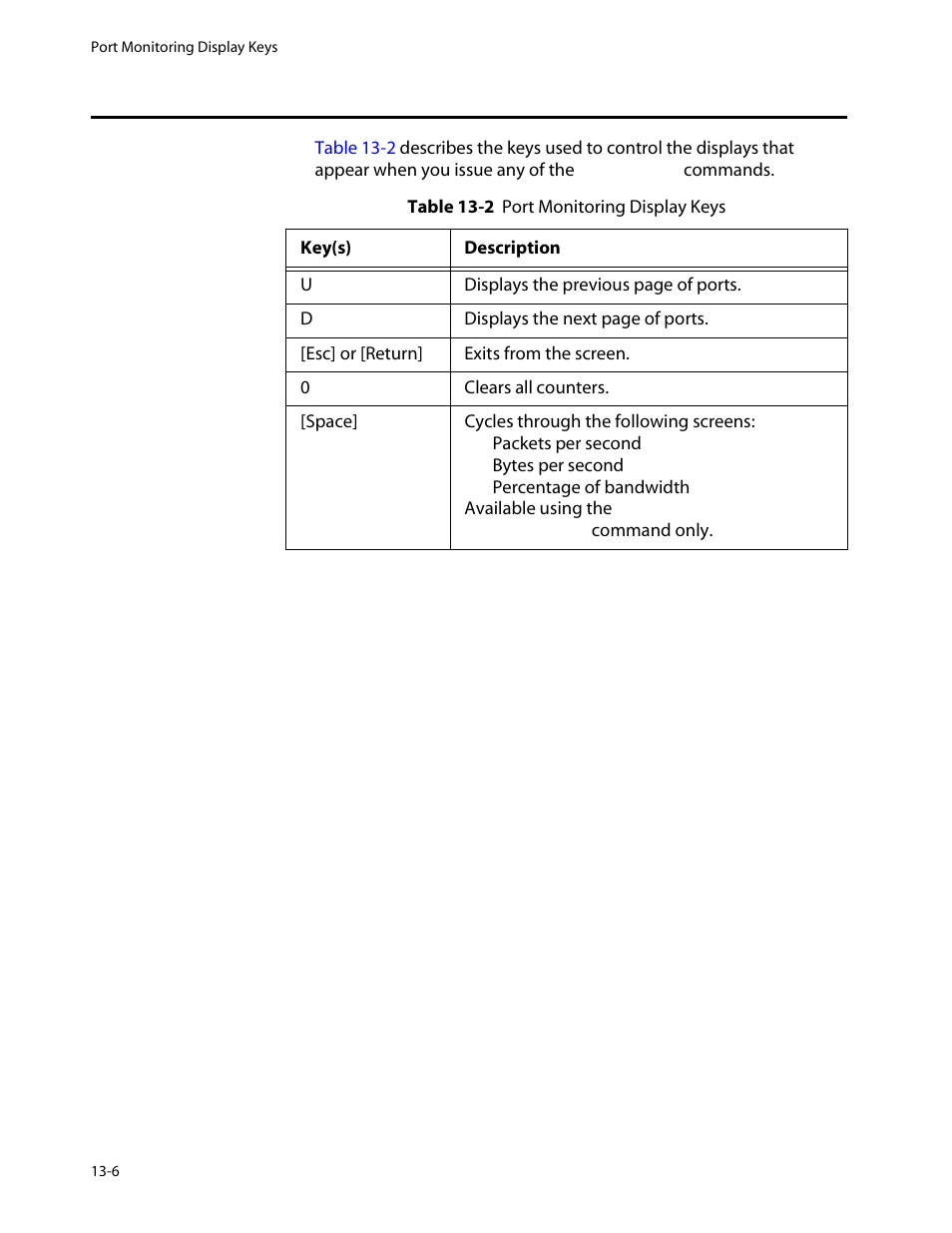 Port monitoring display keys, Port monitoring display keys -6 | Allied Telesis AT-8550 User Manual | Page 226 / 260
