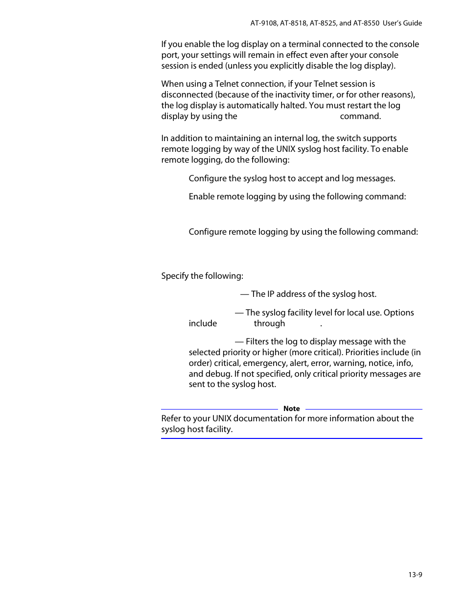 Remote logging, Remote logging -9 | Allied Telesis AT-8550 User Manual | Page 229 / 260