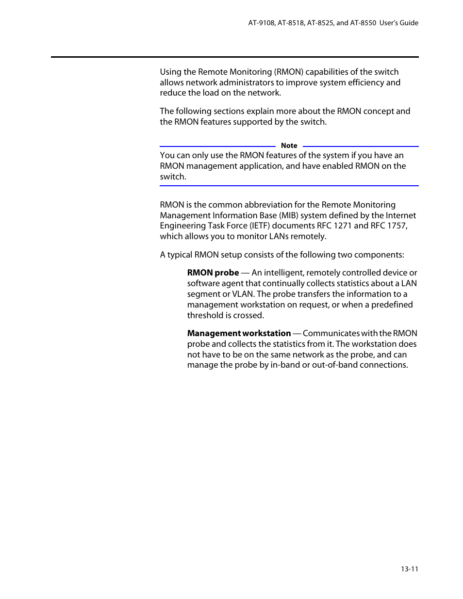Rmon, About rmon, Rmon -11 | About rmon -11 | Allied Telesis AT-8550 User Manual | Page 231 / 260