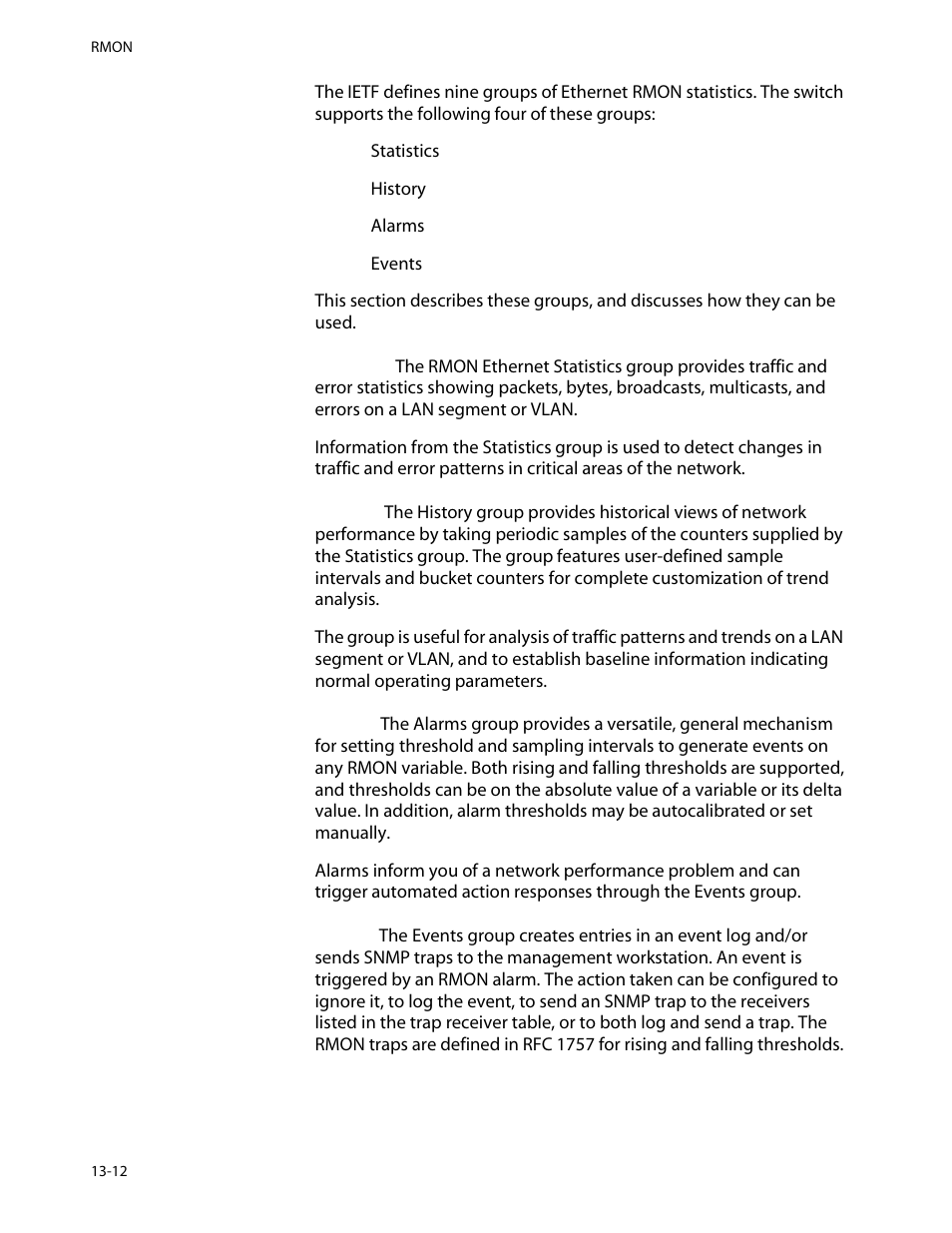 Rmon features of the switch, Rmon features of the switch -12 | Allied Telesis AT-8550 User Manual | Page 232 / 260