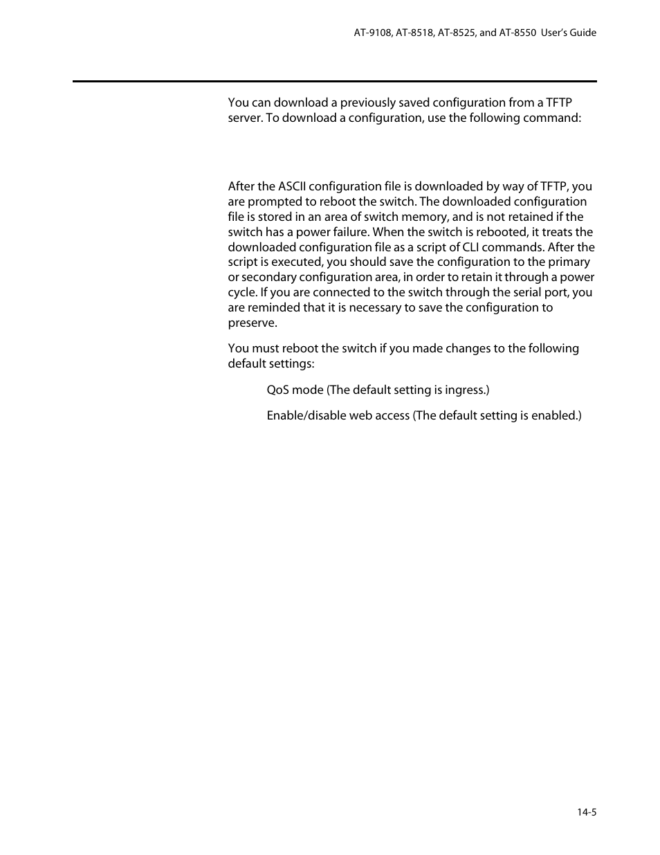 Using tftp to download the configuration, Using tftp to download the configuration -5 | Allied Telesis AT-8550 User Manual | Page 239 / 260