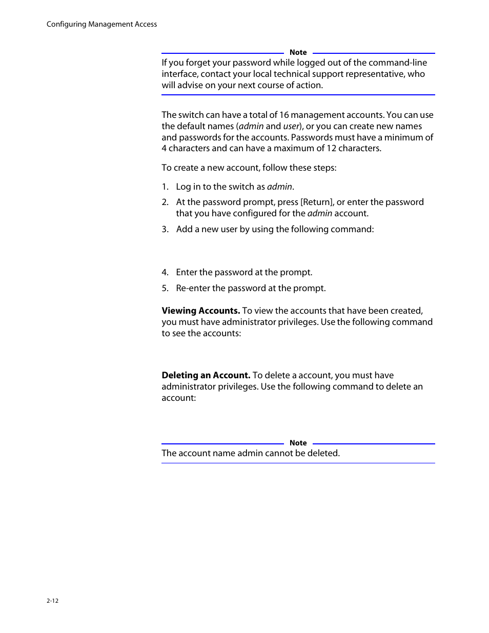 Creating a management account, Creating a management account -12 | Allied Telesis AT-8550 User Manual | Page 36 / 260