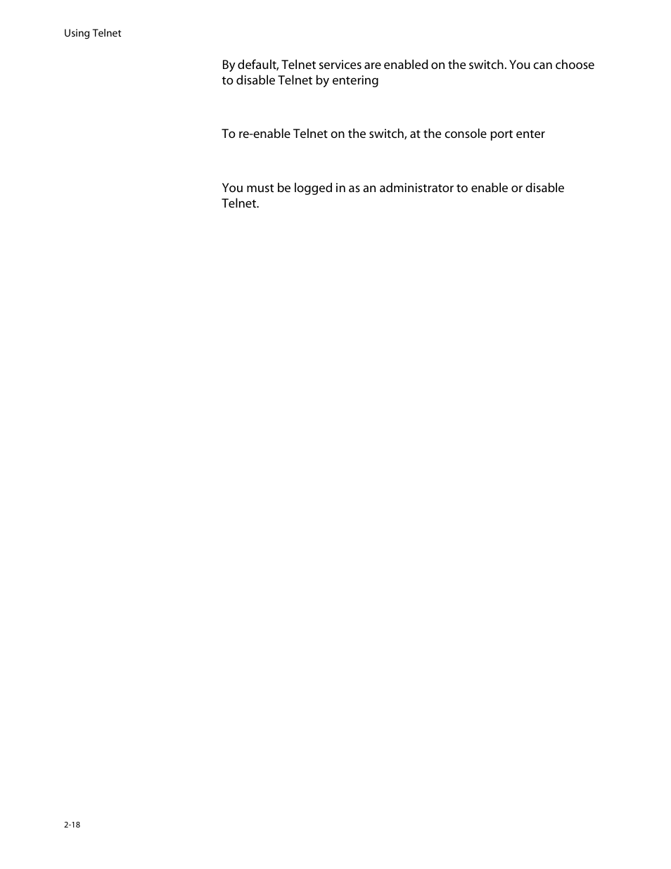 Disabling telnet access, Disabling telnet access -18 | Allied Telesis AT-8550 User Manual | Page 42 / 260