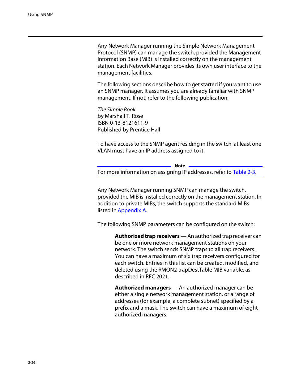 Using snmp, Accessing switch agents, Supported mibs | Configuring snmp settings, Using snmp -26 | Allied Telesis AT-8550 User Manual | Page 50 / 260