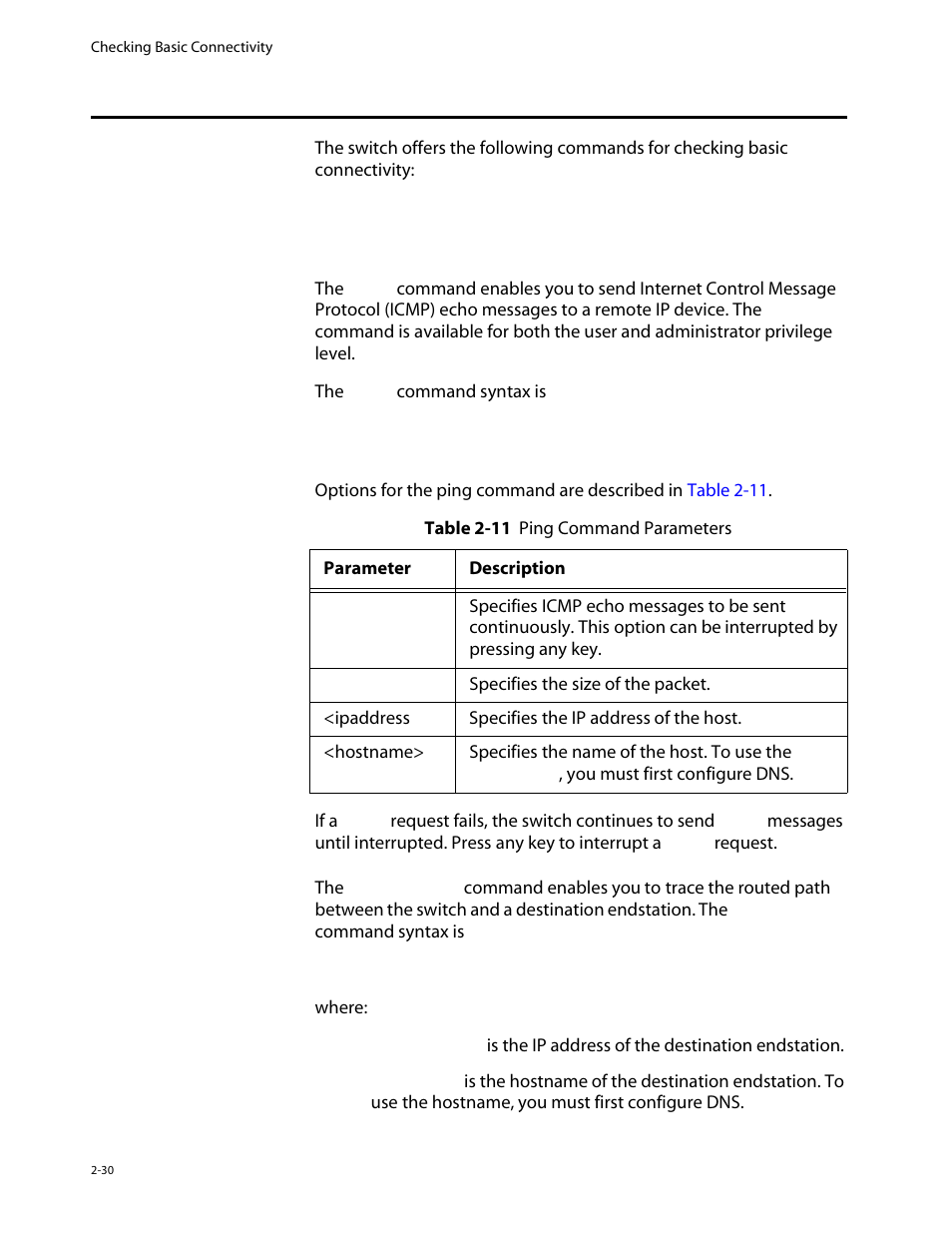 Checking basic connectivity, Ping, Traceroute | Checking basic connectivity -30, Ping -30 traceroute -30 | Allied Telesis AT-8550 User Manual | Page 54 / 260