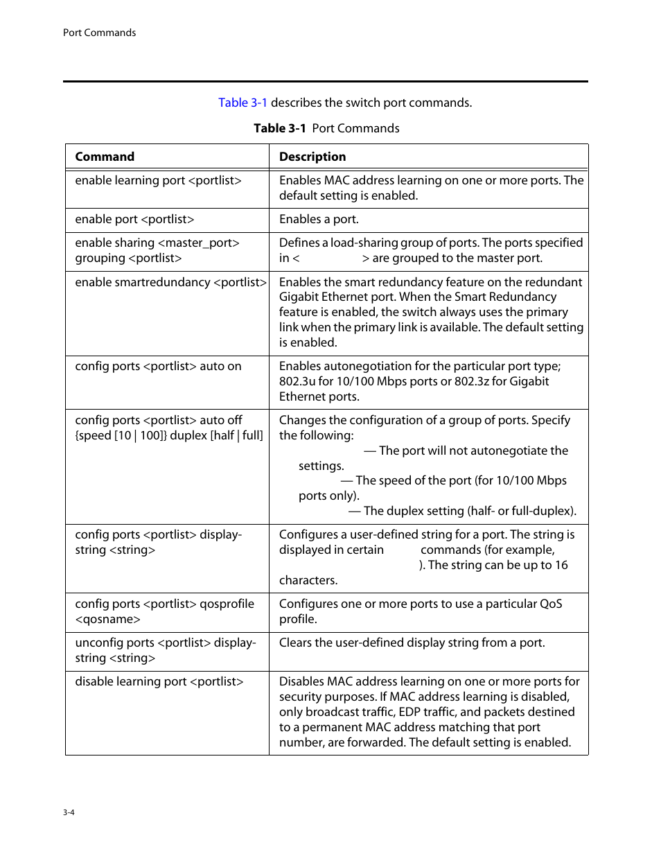 Port commands, Port commands -4 | Allied Telesis AT-8550 User Manual | Page 58 / 260