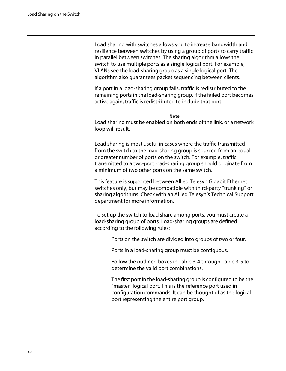 Load sharing on the switch, Configuring load sharing, Load sharing on the switch -6 | Configuring load sharing -6 | Allied Telesis AT-8550 User Manual | Page 60 / 260