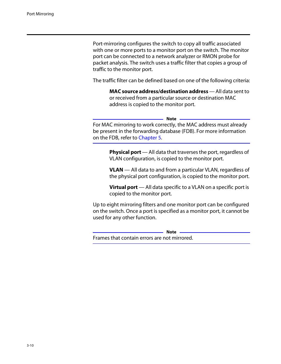 Port mirroring, Port mirroring -10 | Allied Telesis AT-8550 User Manual | Page 64 / 260
