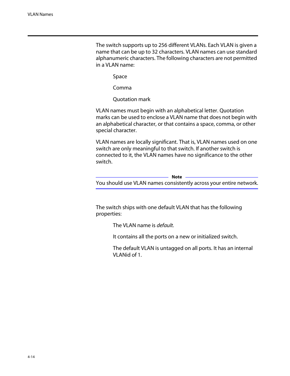 Vlan names, Default vlan, Vlan names -14 | Default vlan -14 | Allied Telesis AT-8550 User Manual | Page 80 / 260