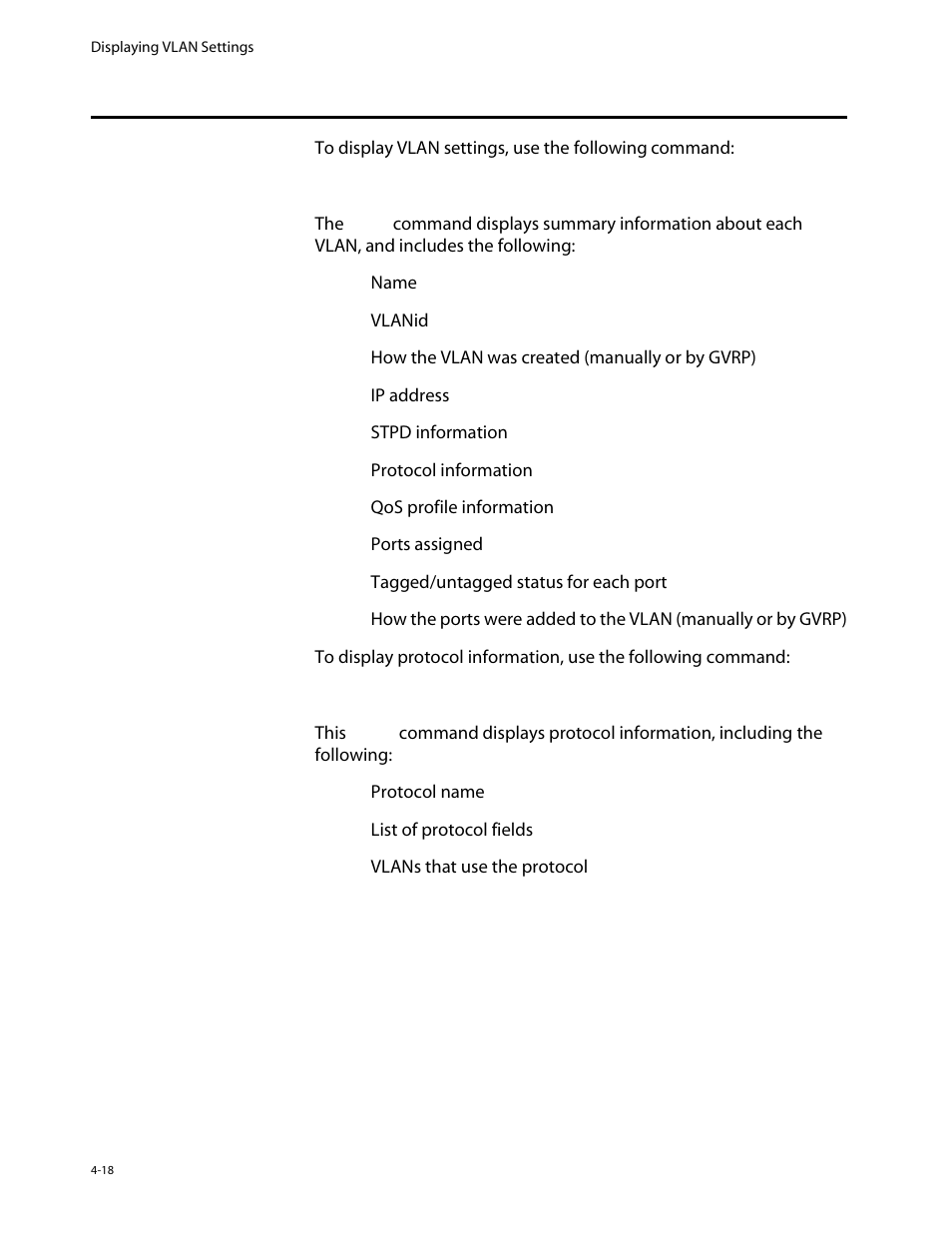 Displaying vlan settings, Displaying vlan settings -18 | Allied Telesis AT-8550 User Manual | Page 84 / 260