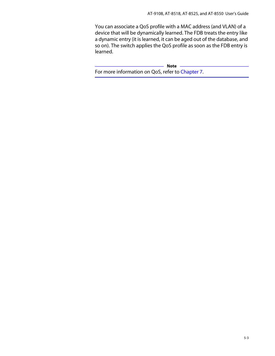 Associating a qos profile with an fdb entry, Associating a qos profile with an fdb entry -3 | Allied Telesis AT-8550 User Manual | Page 89 / 260