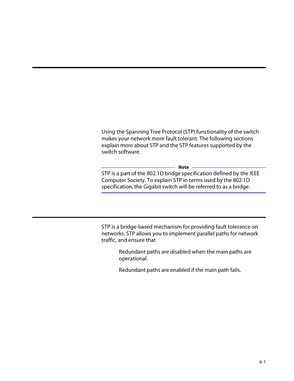 Chapter 6, Spanning tree protocol (stp), Overview of the spanning tree protocol | Spanning tree protocol (stp, Overview of the spanning tree protocol -1, Chapter 6, spanning tree protocol (stp), P, refer to | Allied Telesis AT-8550 User Manual | Page 95 / 260