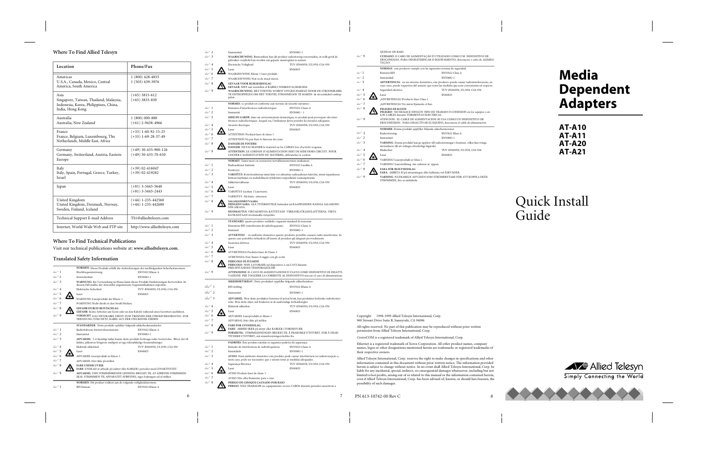 Media dependent adapters, Quick install guide, Translated safety information | Allied Telesis AT-A21 User Manual | Page 2 / 2