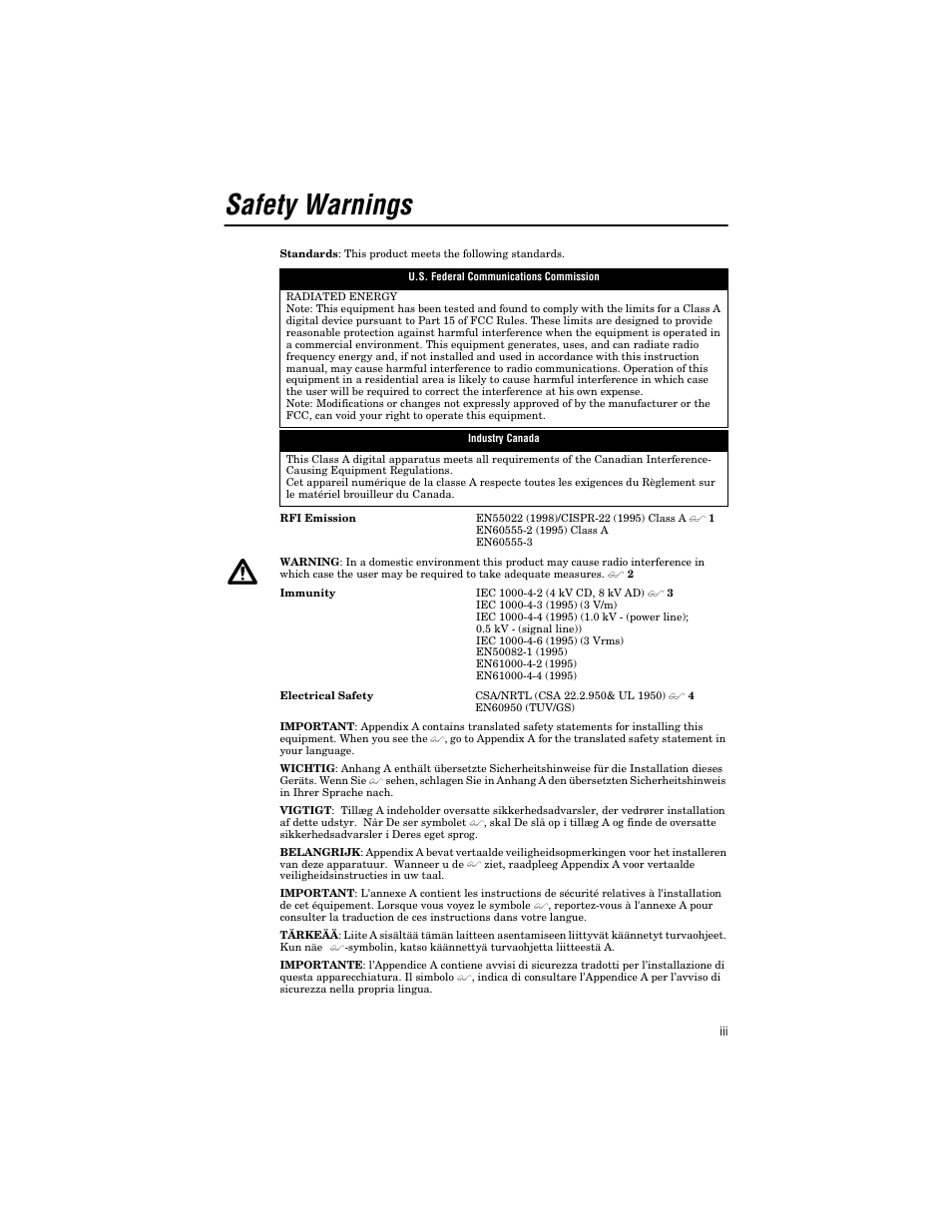 Safety warnings | Allied Telesis AT-BMGMT User Manual | Page 3 / 34