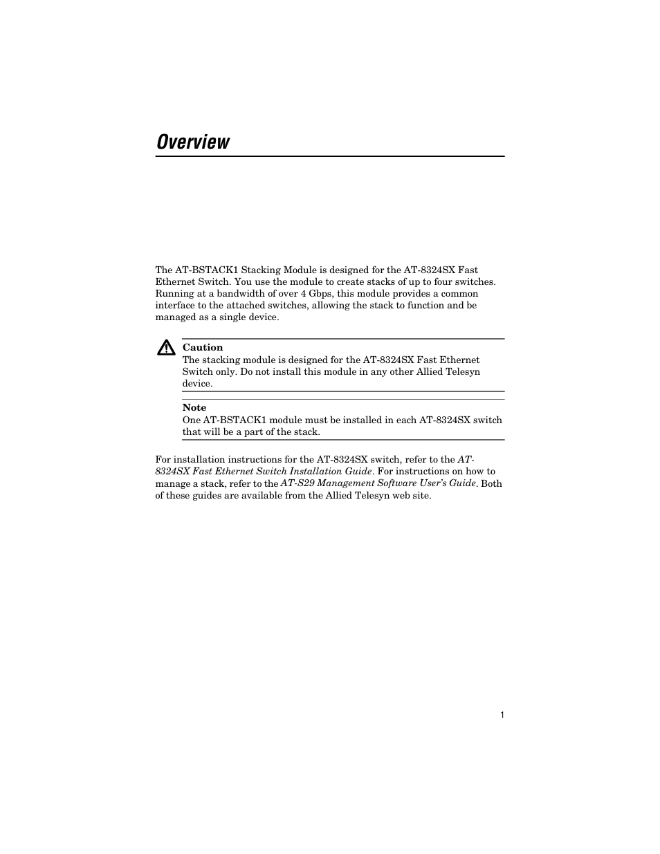 Overview | Allied Telesis AT-BSTACK1 User Manual | Page 11 / 34