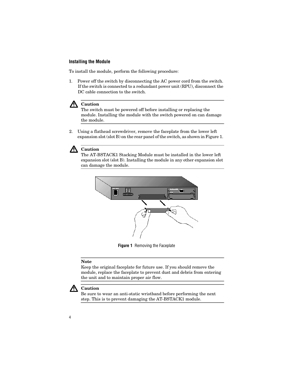 Installing the module | Allied Telesis AT-BSTACK1 User Manual | Page 14 / 34