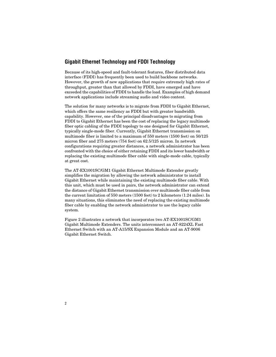 Gigabit ethernet technology and fddi technology | Allied Telesis AT-EX1001SC/GM1 User Manual | Page 12 / 38