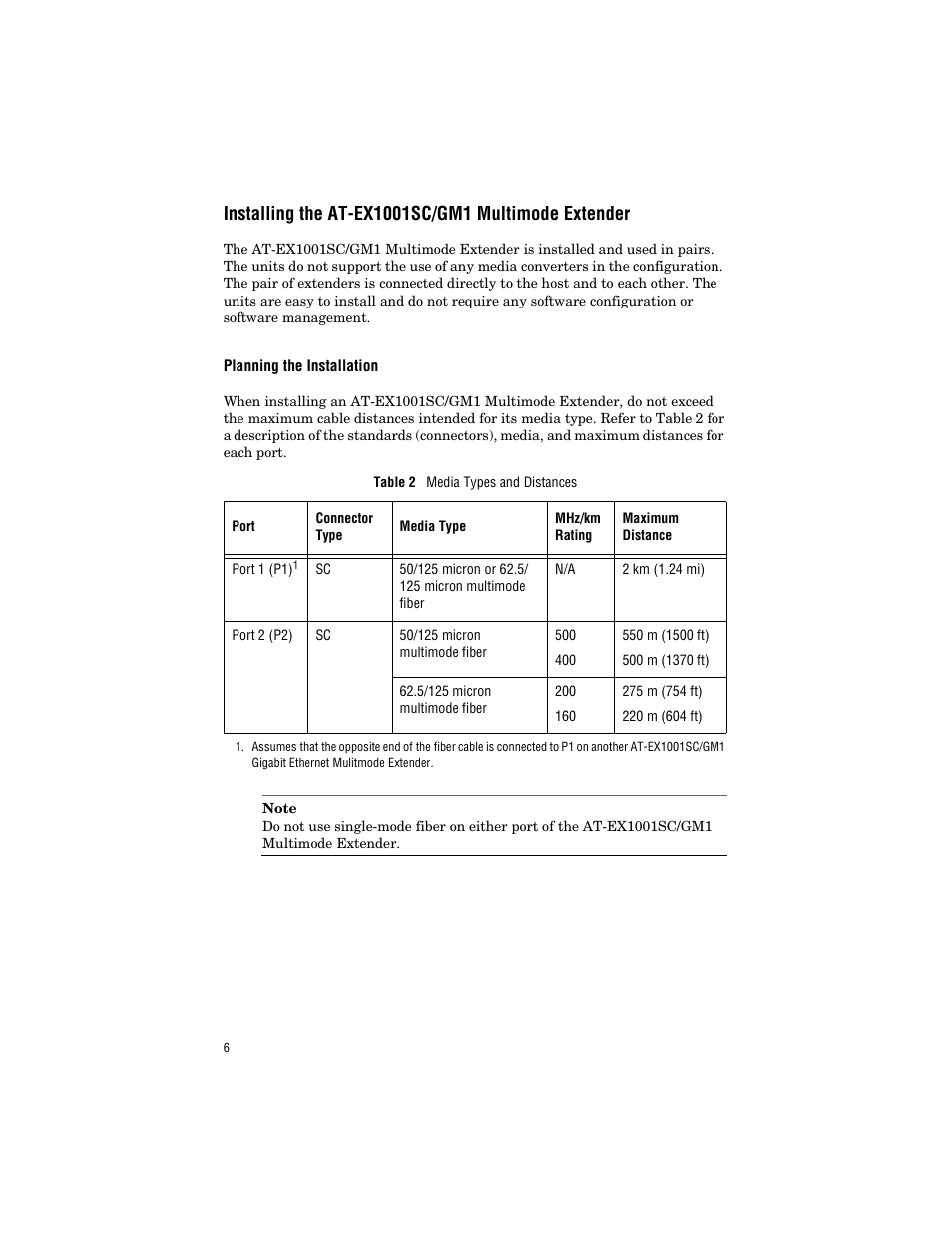 Installing the at-ex1001sc/gm1 multimode extender, Planning the installation | Allied Telesis AT-EX1001SC/GM1 User Manual | Page 16 / 38