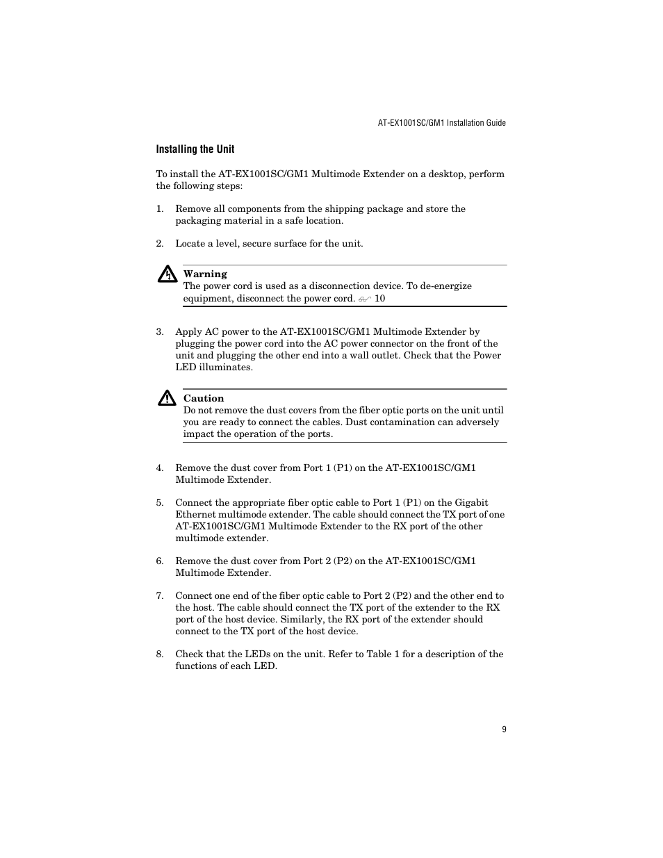 Installing the unit | Allied Telesis AT-EX1001SC/GM1 User Manual | Page 19 / 38