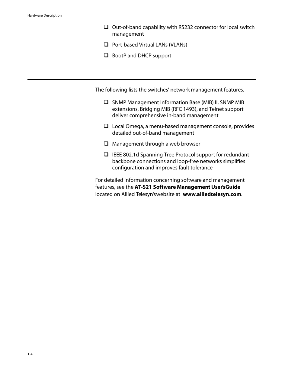 Network management features, Network management features -4 | Allied Telesis AT-8126XL User Manual | Page 14 / 60