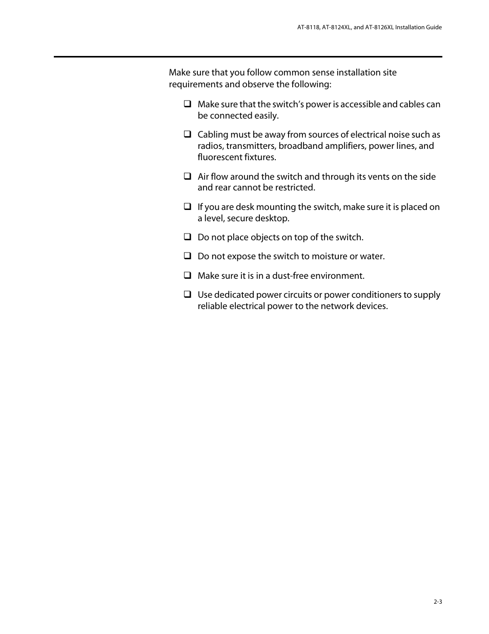 Preparing the site, Preparing the site -3 | Allied Telesis AT-8126XL User Manual | Page 25 / 60