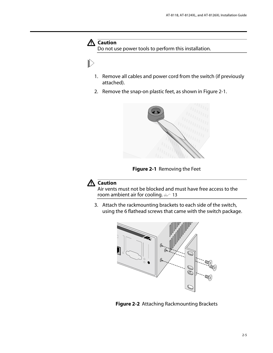 Installing the switch in the rack, Installing the switch in the rack -5 | Allied Telesis AT-8126XL User Manual | Page 27 / 60